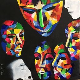 "Double jeu"  Acrylique sur toile 56 x 56 encadré (Prix sur demande)