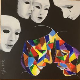 "L'Amour et ses chimères"  Acrylique sur toile 56 x 56 encadré (Prix sur demande)
