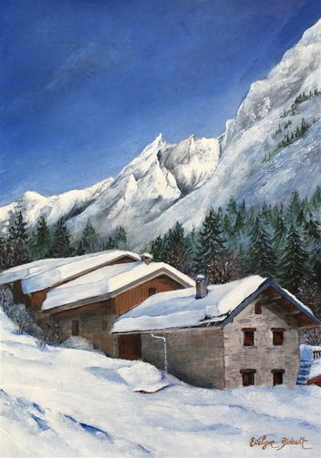 "Le hameau blotti"  Acrylique sur papier toilé 28 x 40 cm