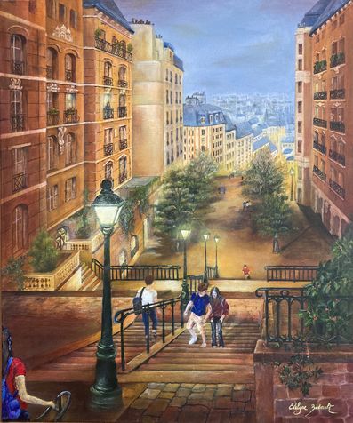 "Quartier des noctambules" Acrylique sur toile 51 x 62 encadré