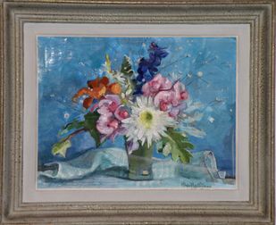 Bouquet sur fond bleu