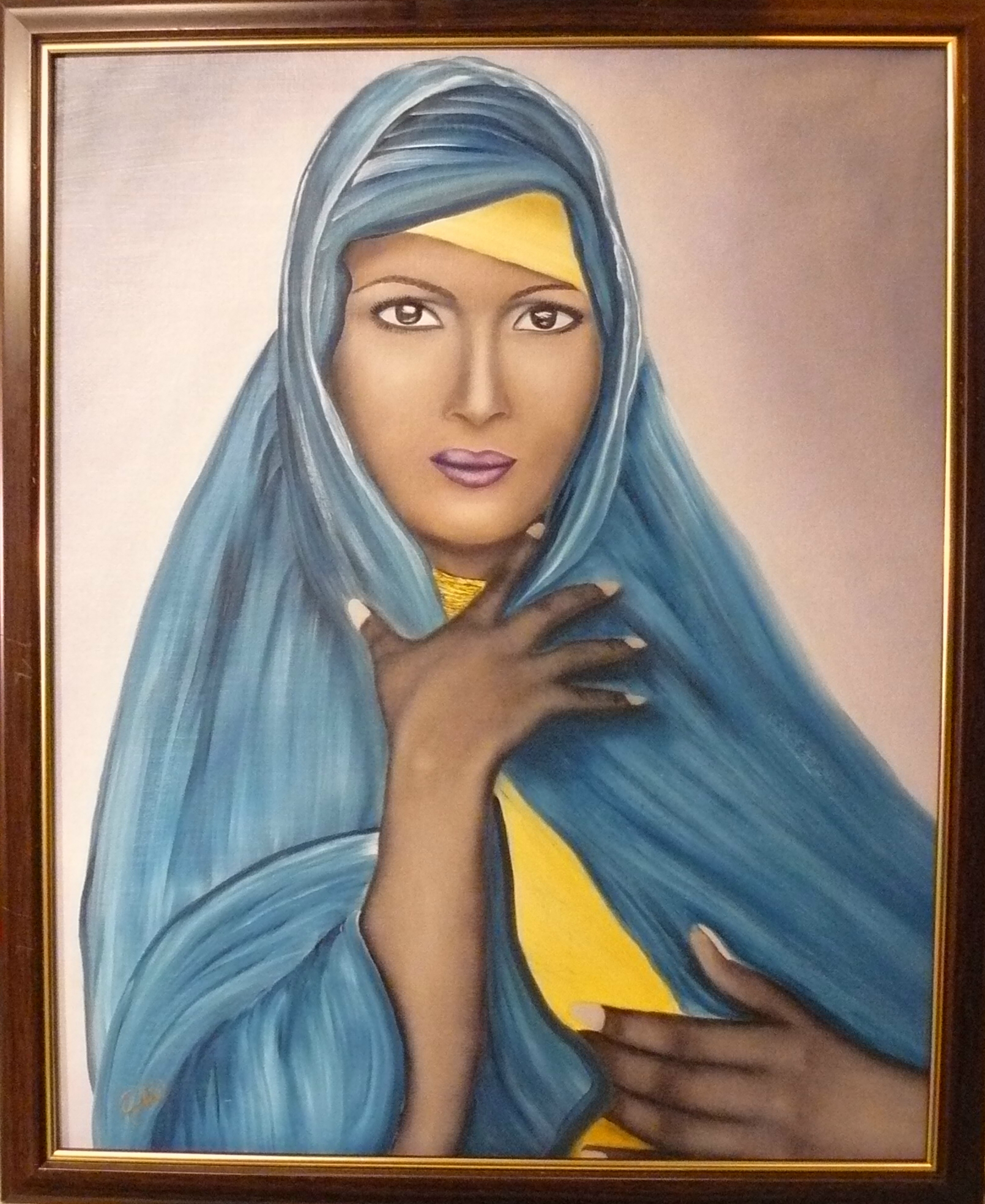 Ökenblomman Waris Dirie, författarinna till boken "Smärtornas barn". Olja på duk. 40x50 cm.
