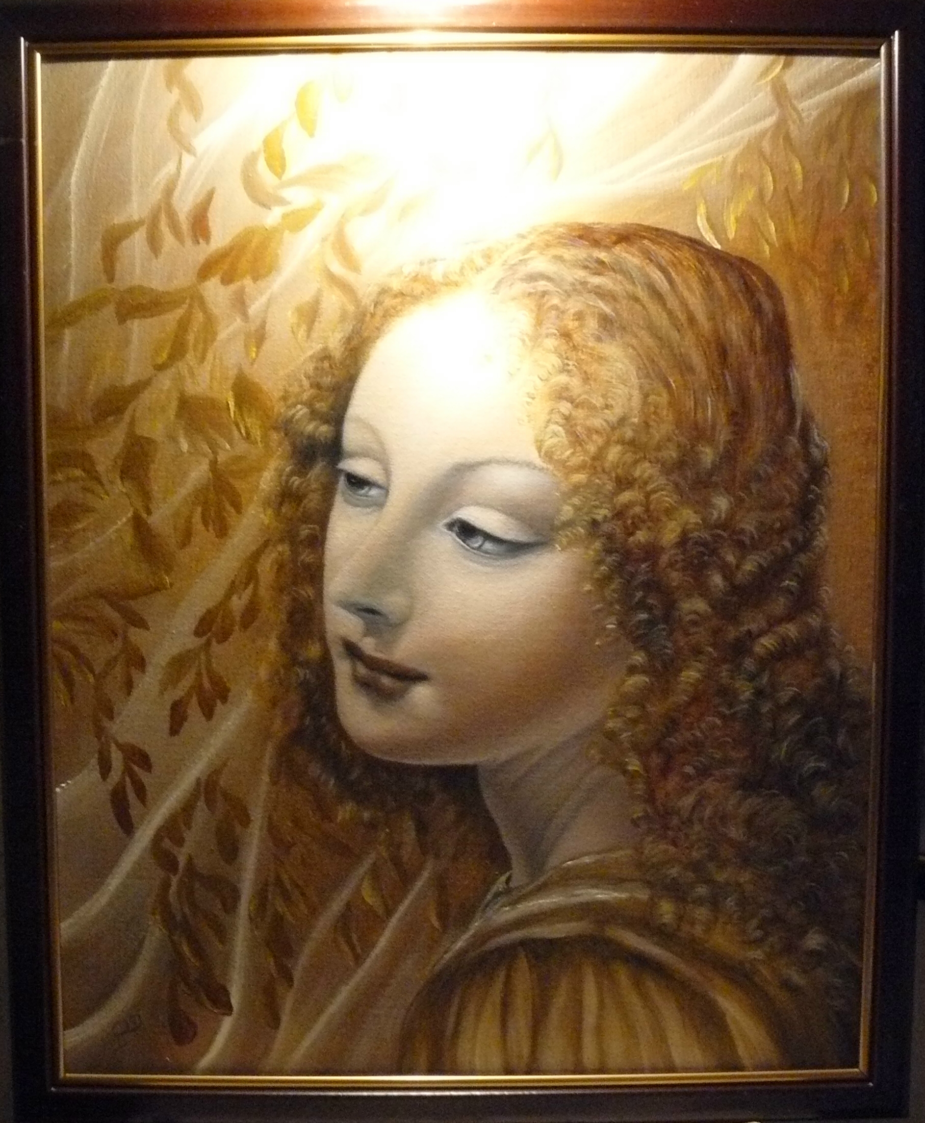 Högra ängeln ur L. Da Vincis "Madonnan i klippgrottan", Londonversionen. 2013. Torrpigment på duk, 40X50 cm.