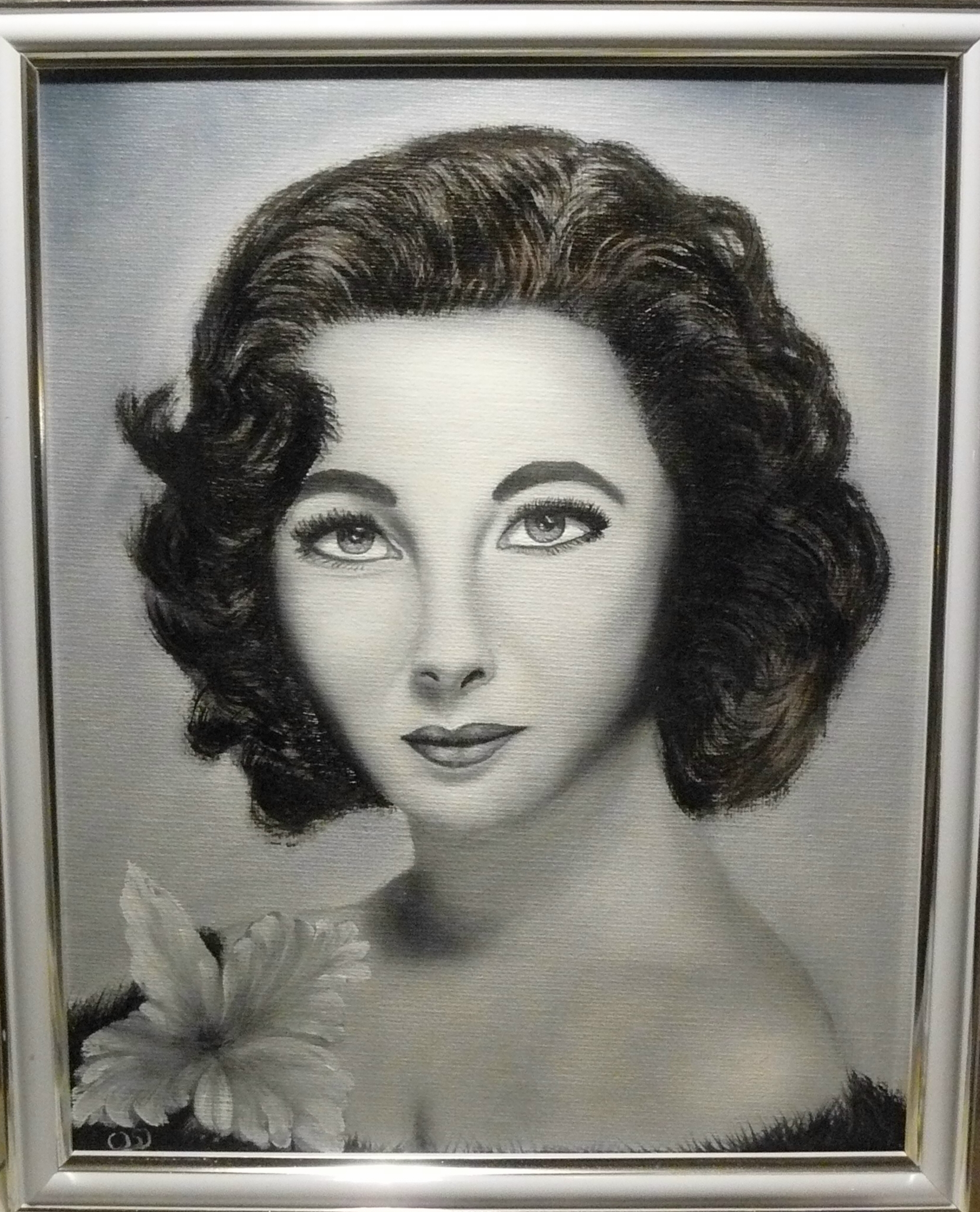 Porträtt av den amerikanska skådespelerskan Elisabeth Taylor våren 2013. Olja på dukpannå, 18X25 cm.