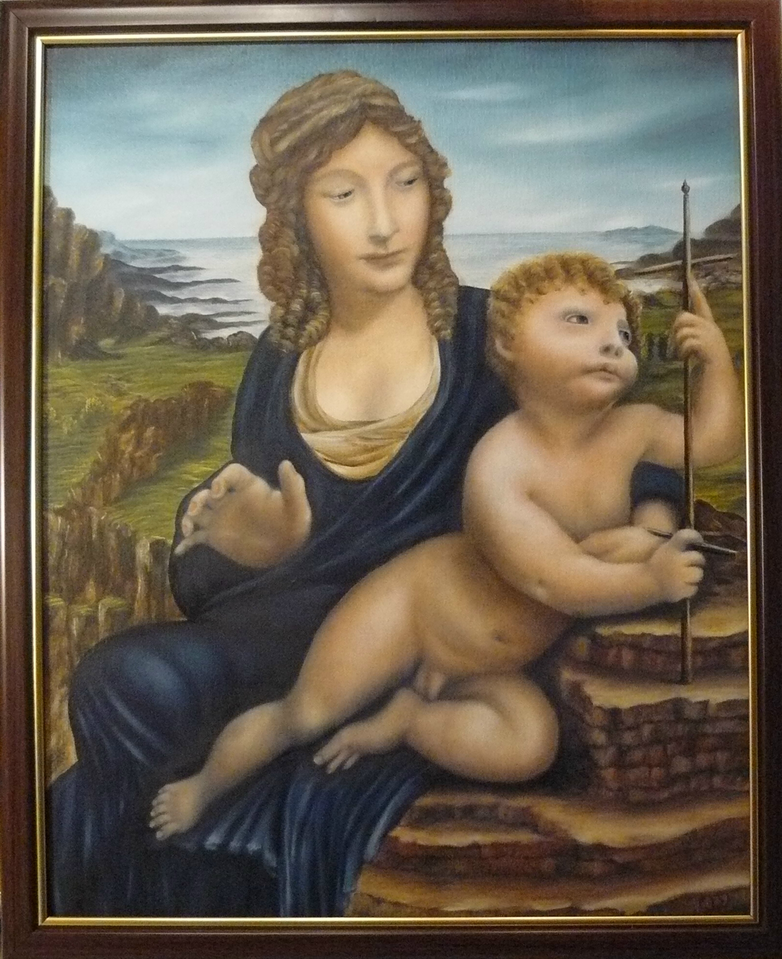 "The Virgin with tha Yarnvinder" Efter L. Da Vinci. Torrpigmenterad olja på duk. 40x50 cm.