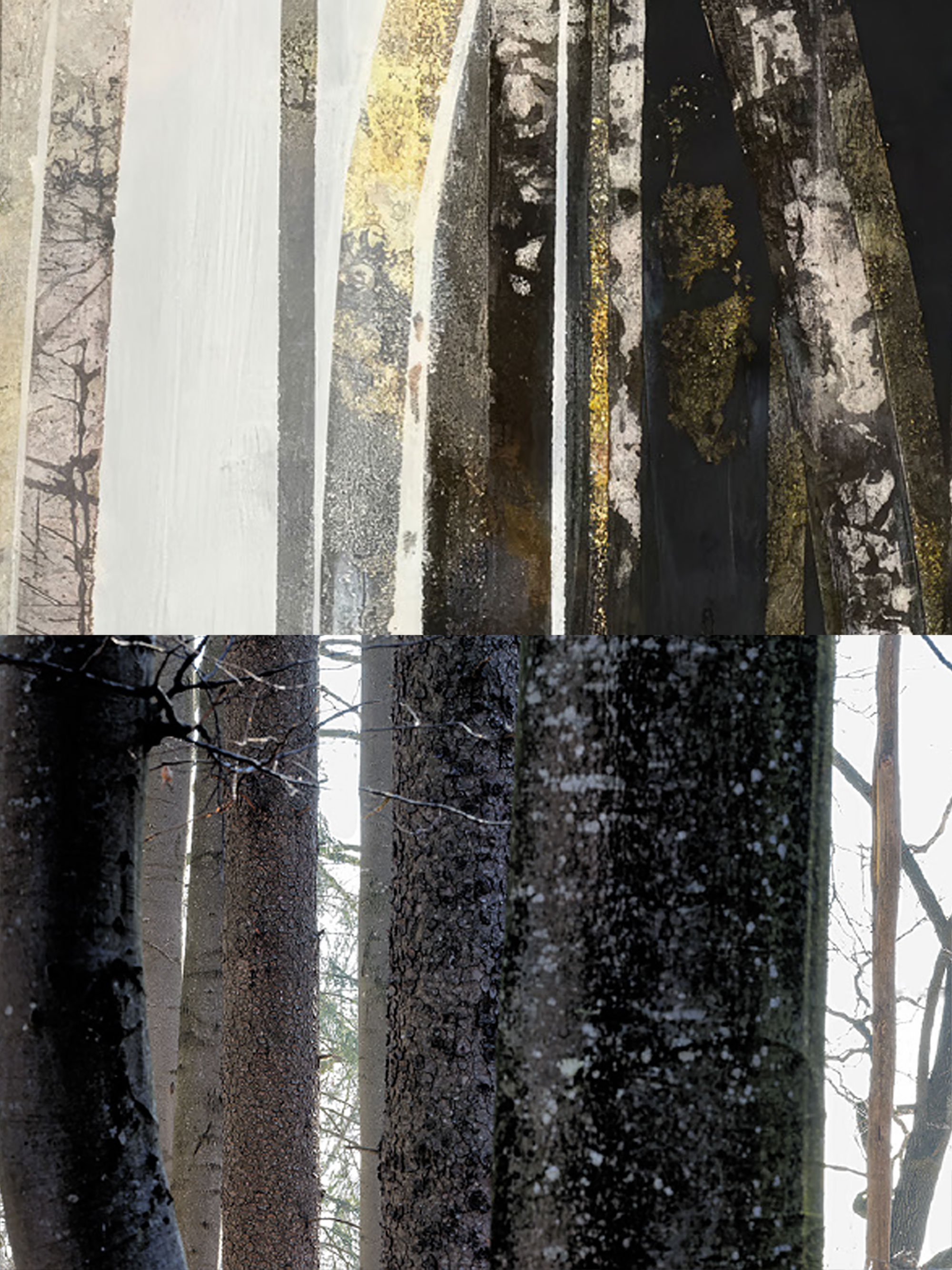 Dialog zwischen Bäumen als Foto und Malerei