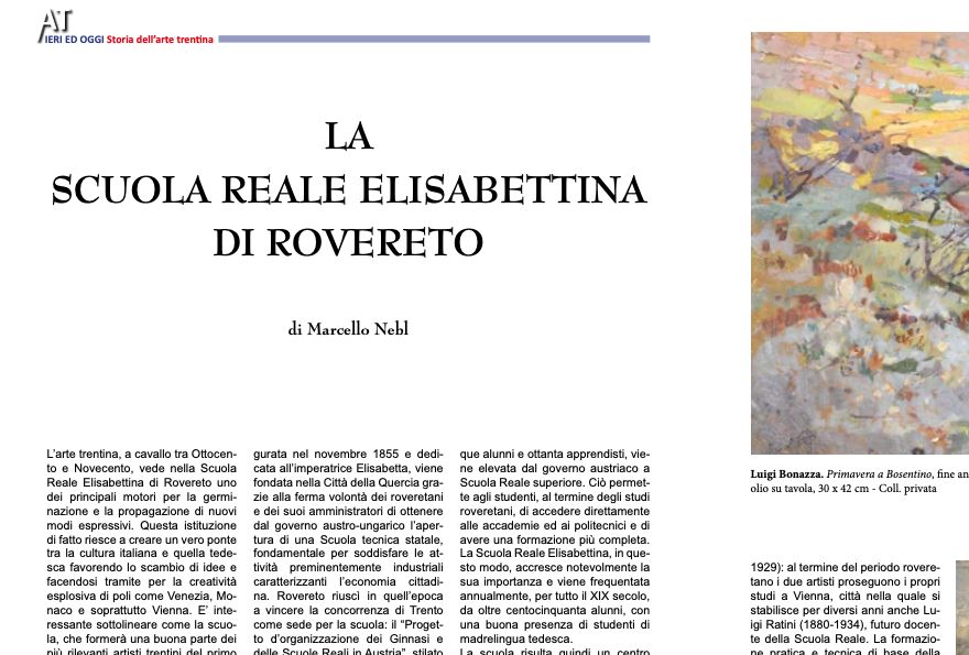 'La Scuola Reale Elisabettina di Rovereto', rivista Arte Trentina, gennaio 2020