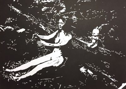 docka Linoleumtryck 40x30cm