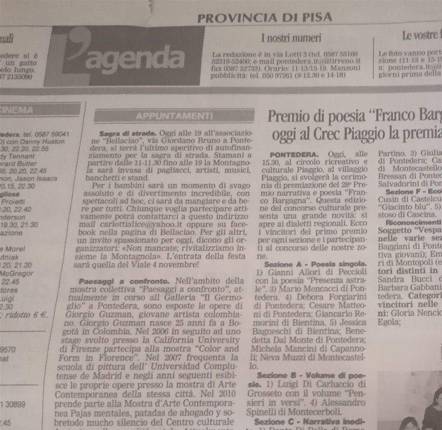 Articolo del giornale  IL TIRRENO del 18 aprile 2010, relativo alla premiazione del Concorso 