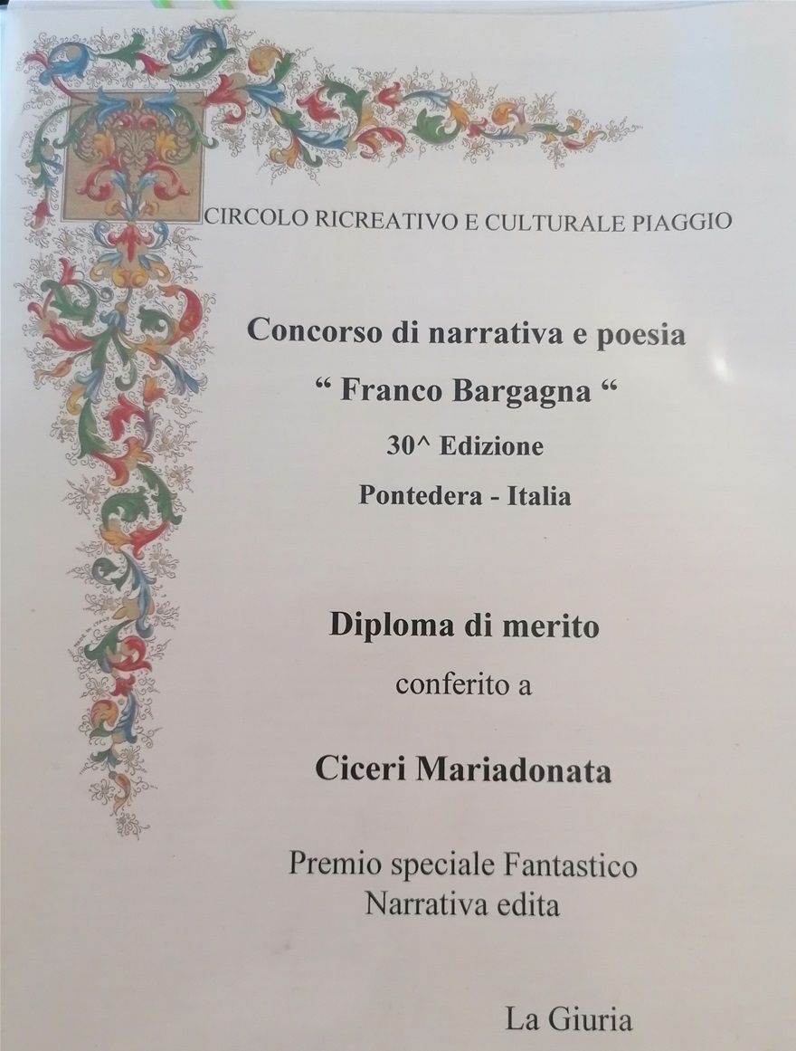 PREMIO SPECIALE FANTASTICO al libro OLTRE UNA REALTA' - Editrice Ibiskos-Ulivieri - al 30° Concorso di Narrativa e Poesia 