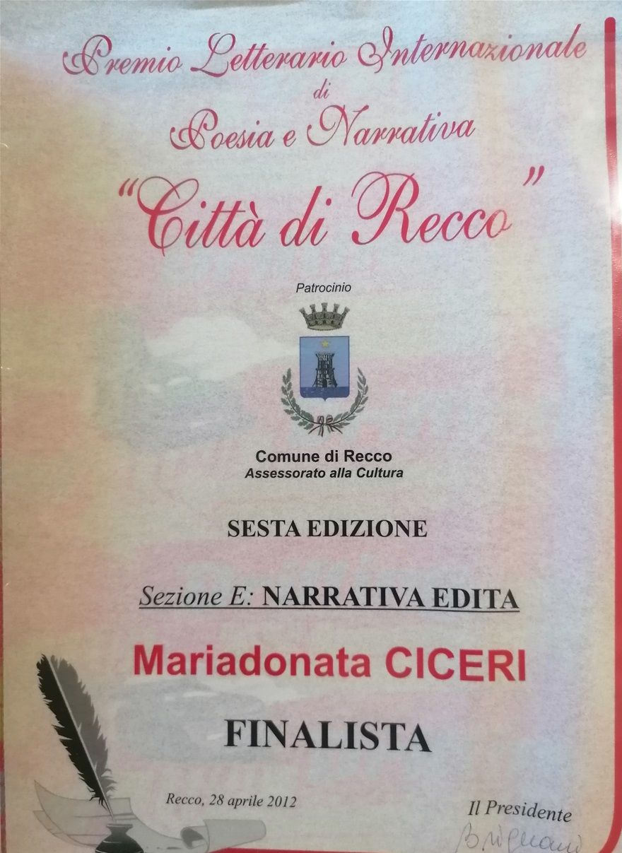 PREMIO FINALISTA al libro OLTRE UNA REALTA' - Editrice Ibiskos-Ulivieri - al Premio Letterario Internazionale di Poesia e narrativa 