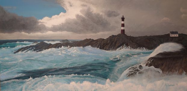 Storm ved Hellisøy fyr