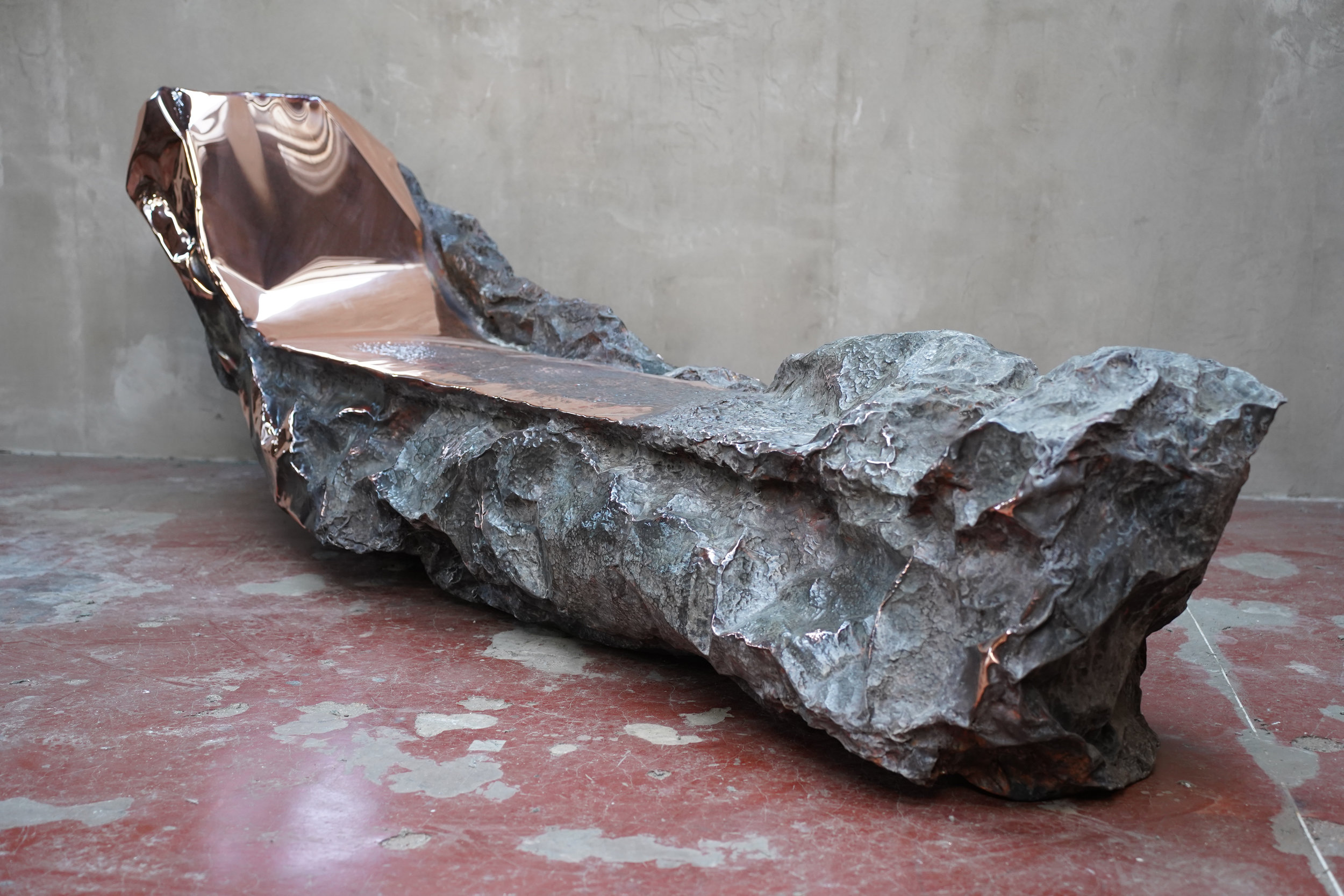 Meteor Relic, contemporary sculpture by Marius Ritiu, hand-hammered copper, 2025