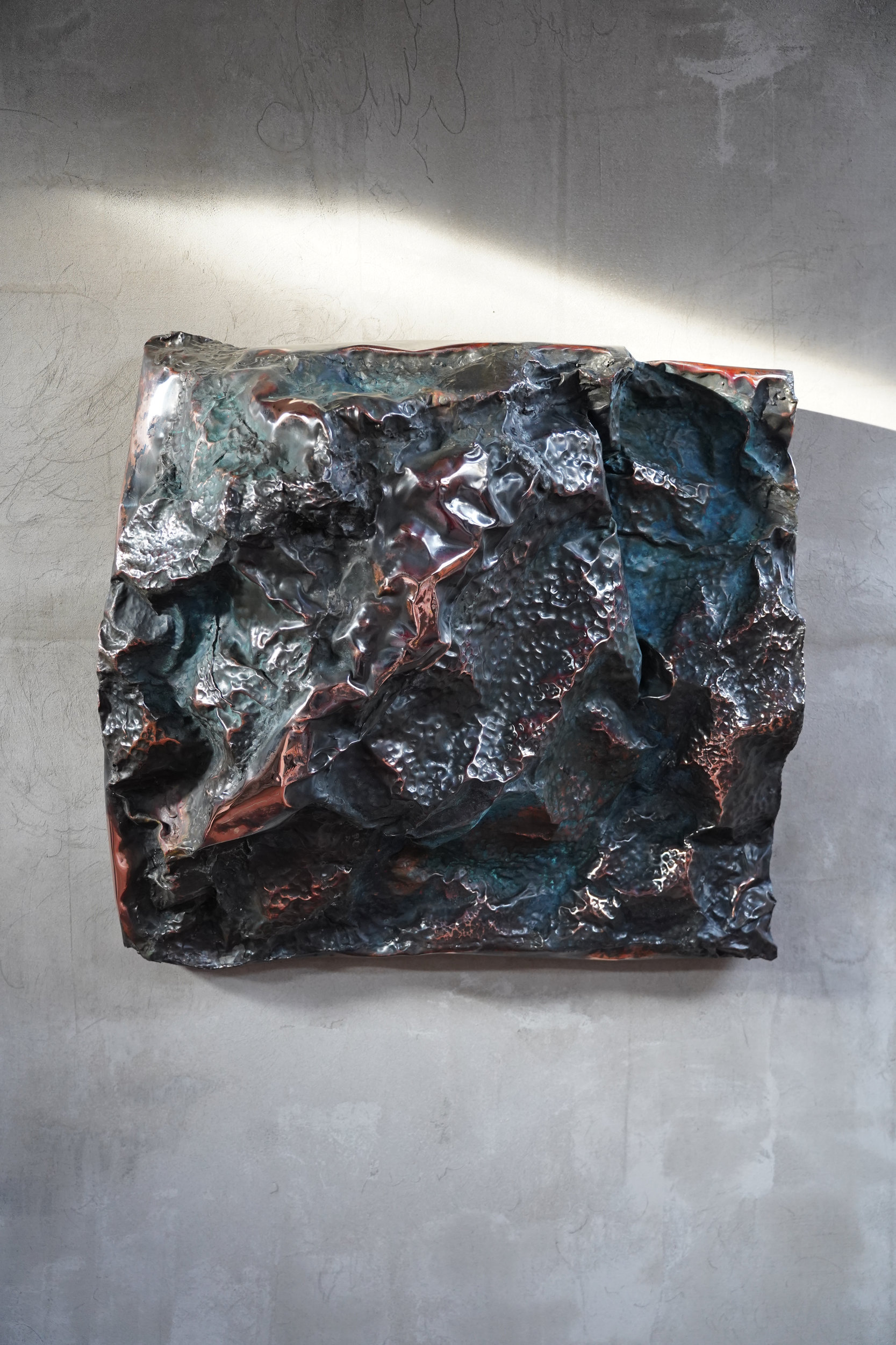 Meteor Gamma, contemporary sculpture by Marius Ritiu, hand-hammered copper, 2025