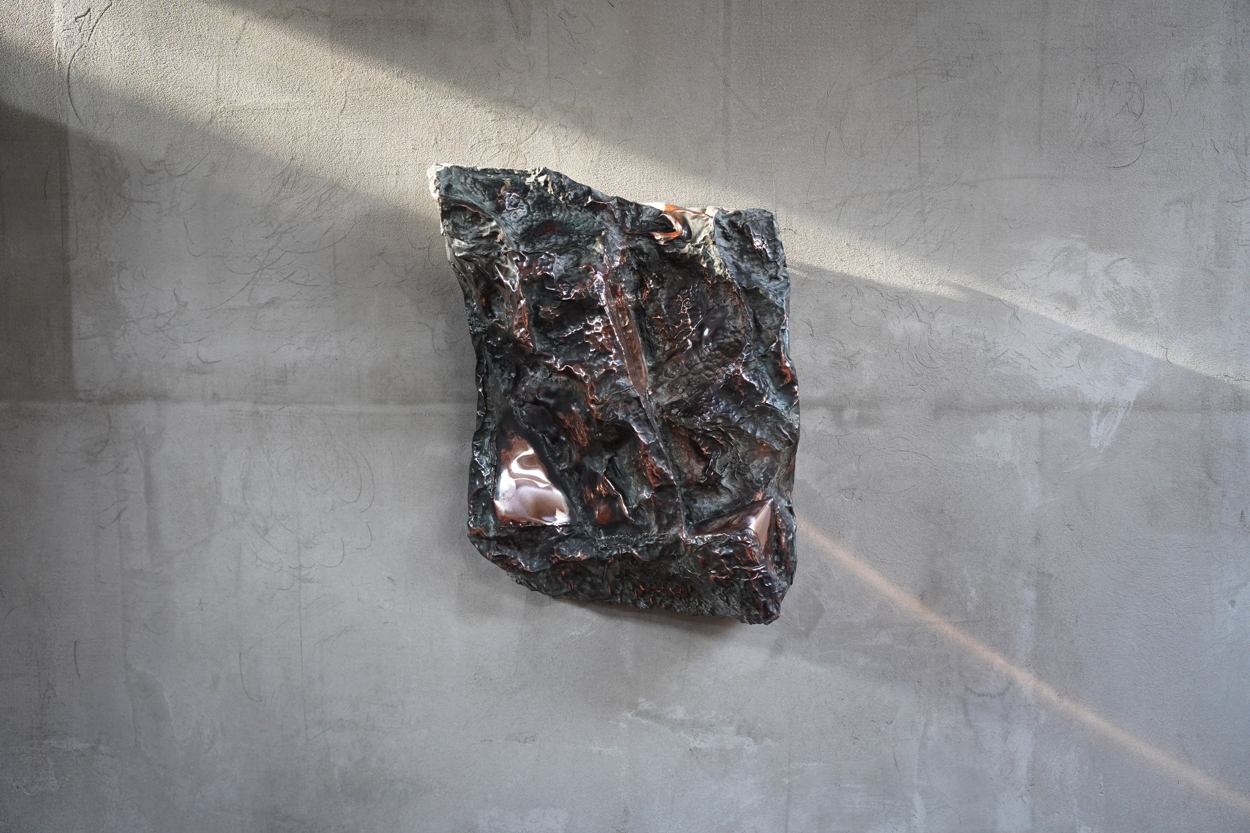 Meteoresque, contemporary sculpture by Marius Ritiu, hand-hammered copper, 2025