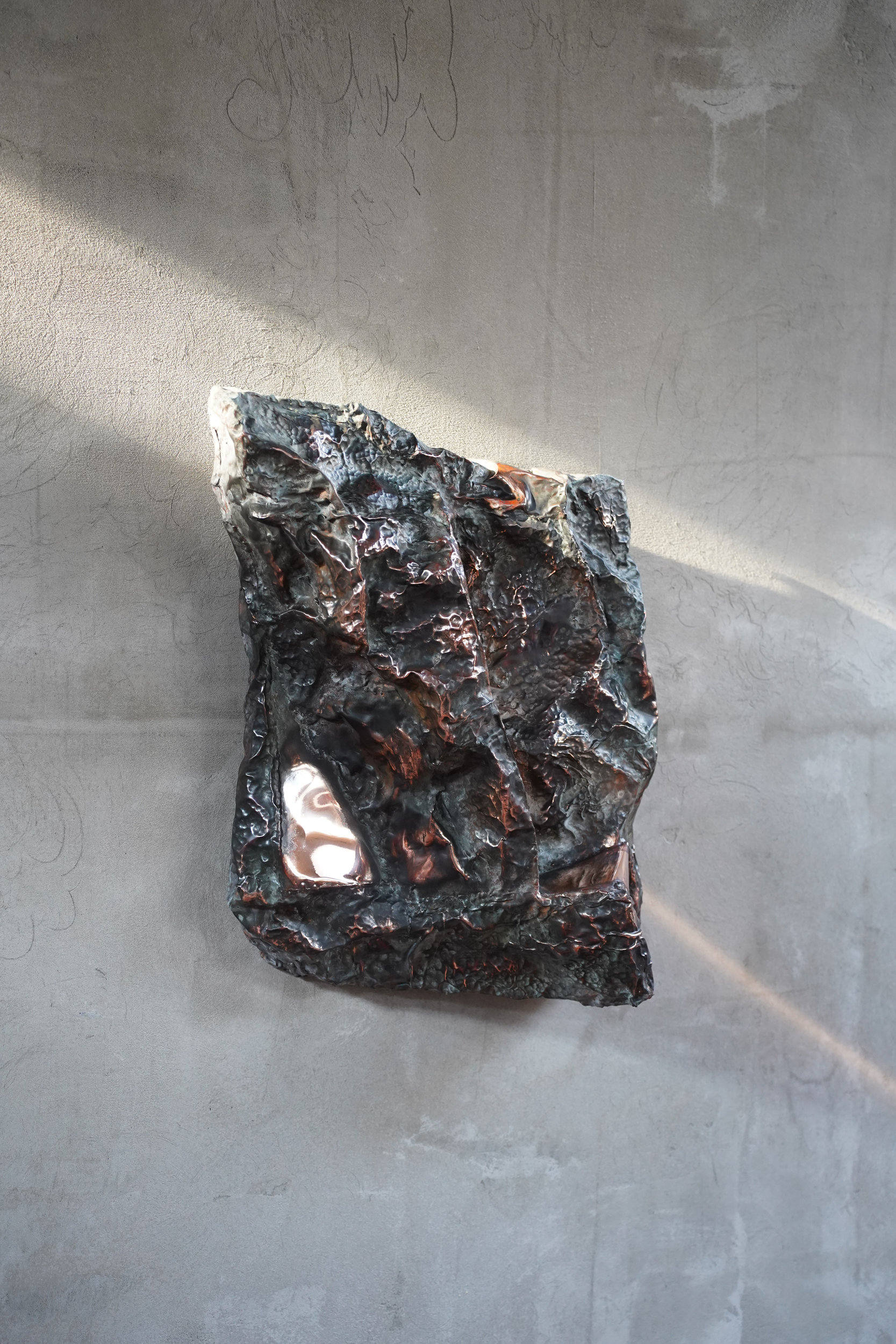Meteoresque, contemporary sculpture by Marius Ritiu, hand-hammered copper, 2025