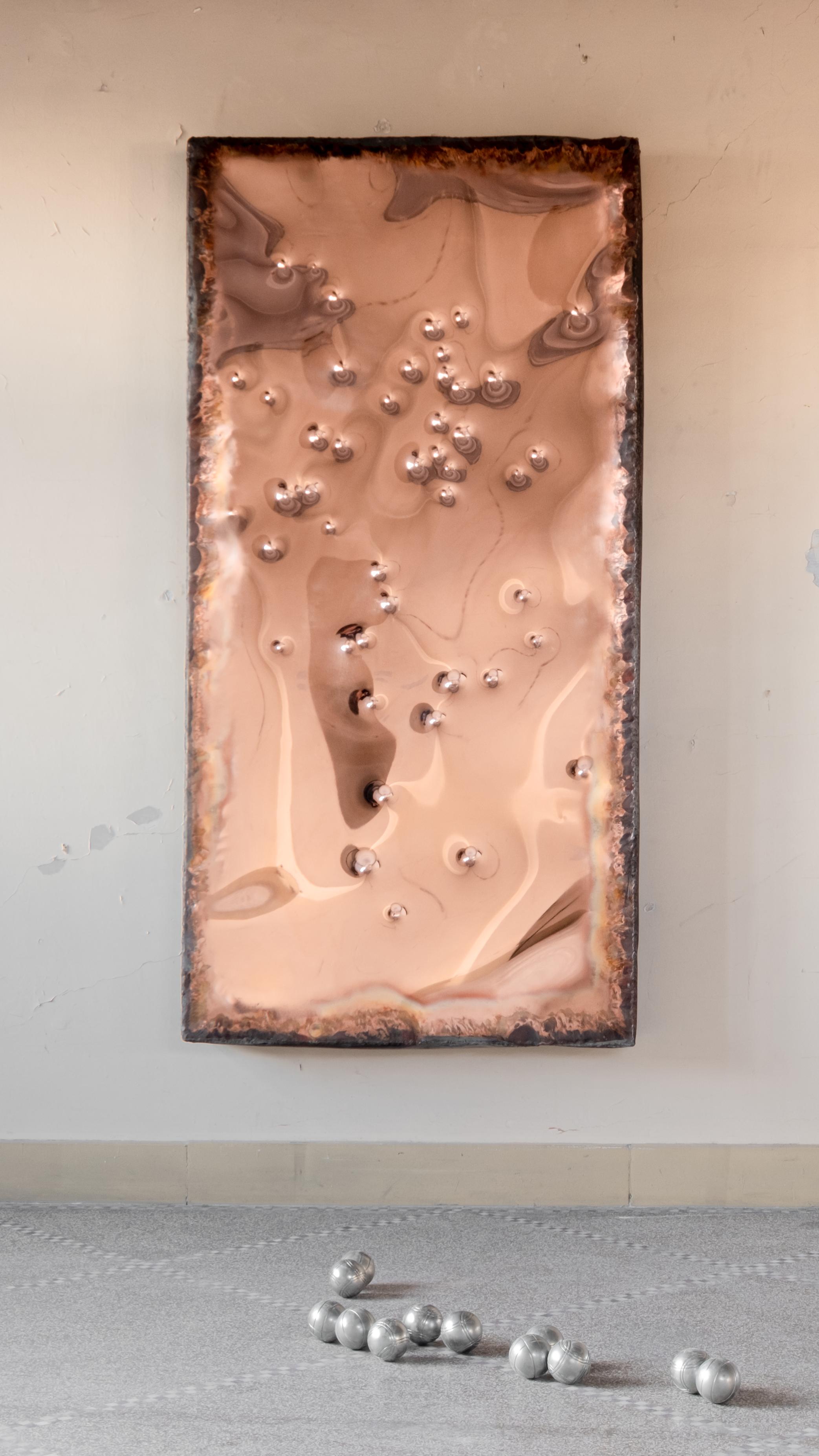 Ripples of Reality, contemporary sculpture by Marius Ritiu, hand-hammered copper, 2025