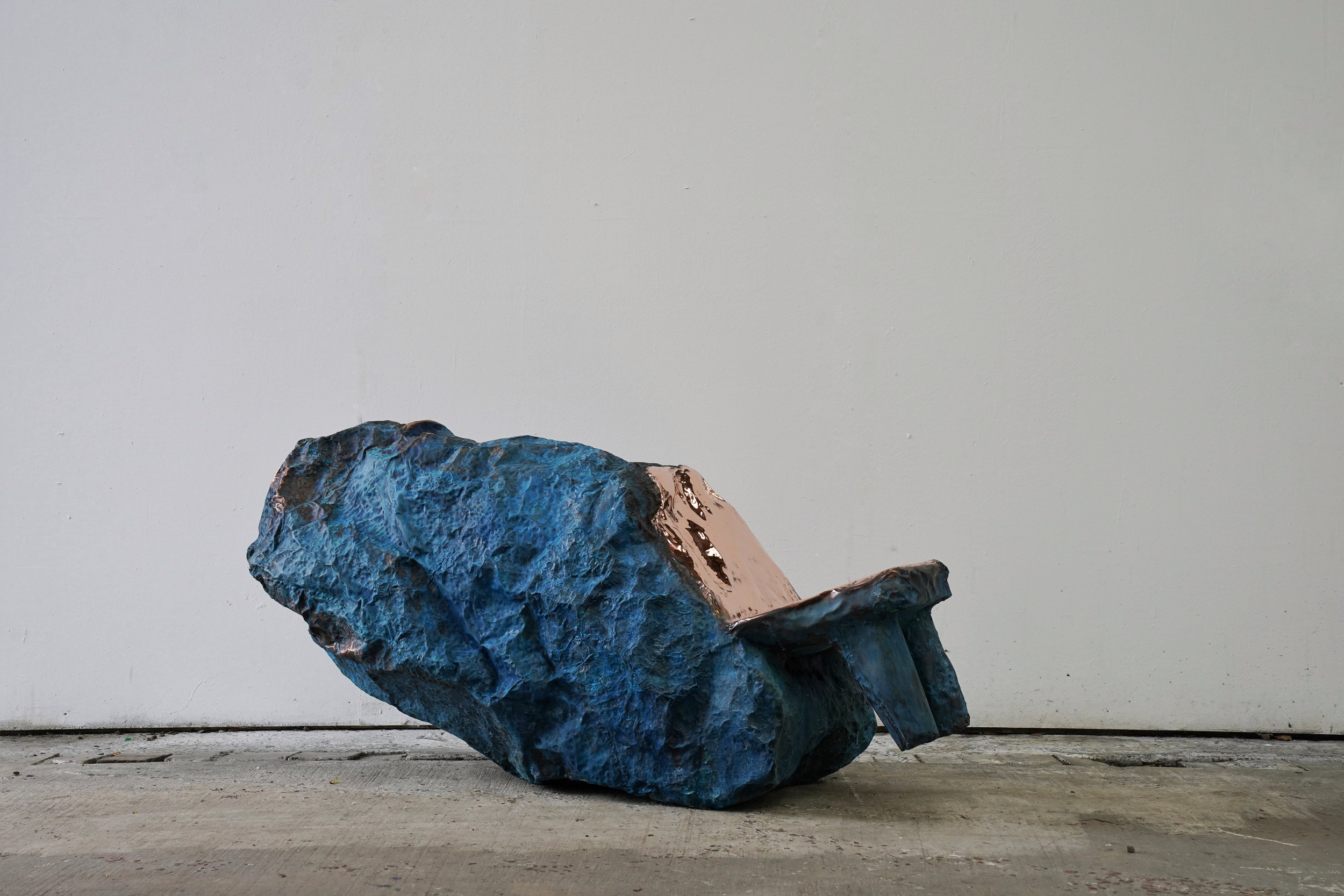 Rocking Chair IV, contemporary sculpture by Marius Ritiu, hand-hammered copper, 2025