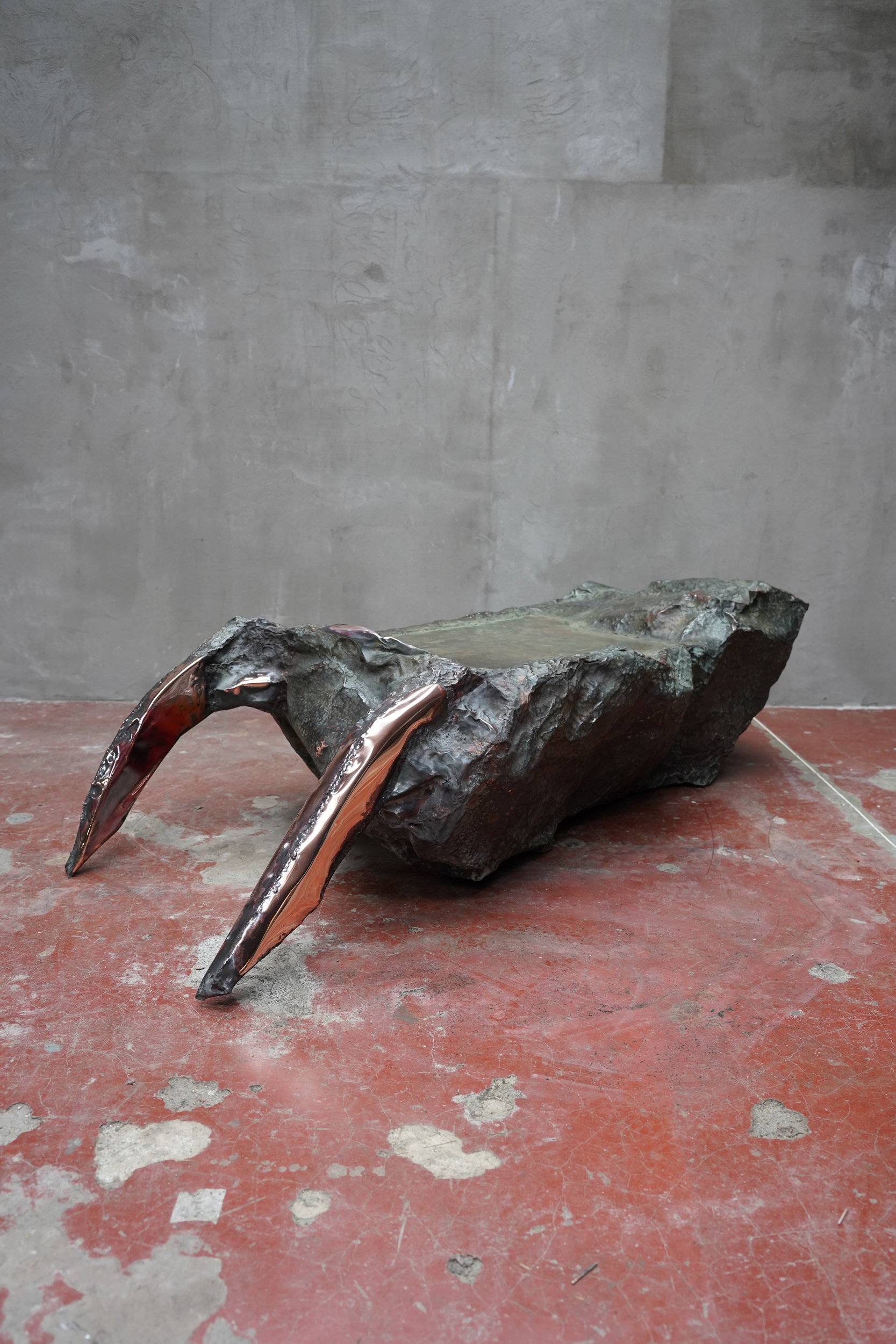 Meteor Vampire, functional copper sculpture by Marius Ritiu, hand-hammered copper
