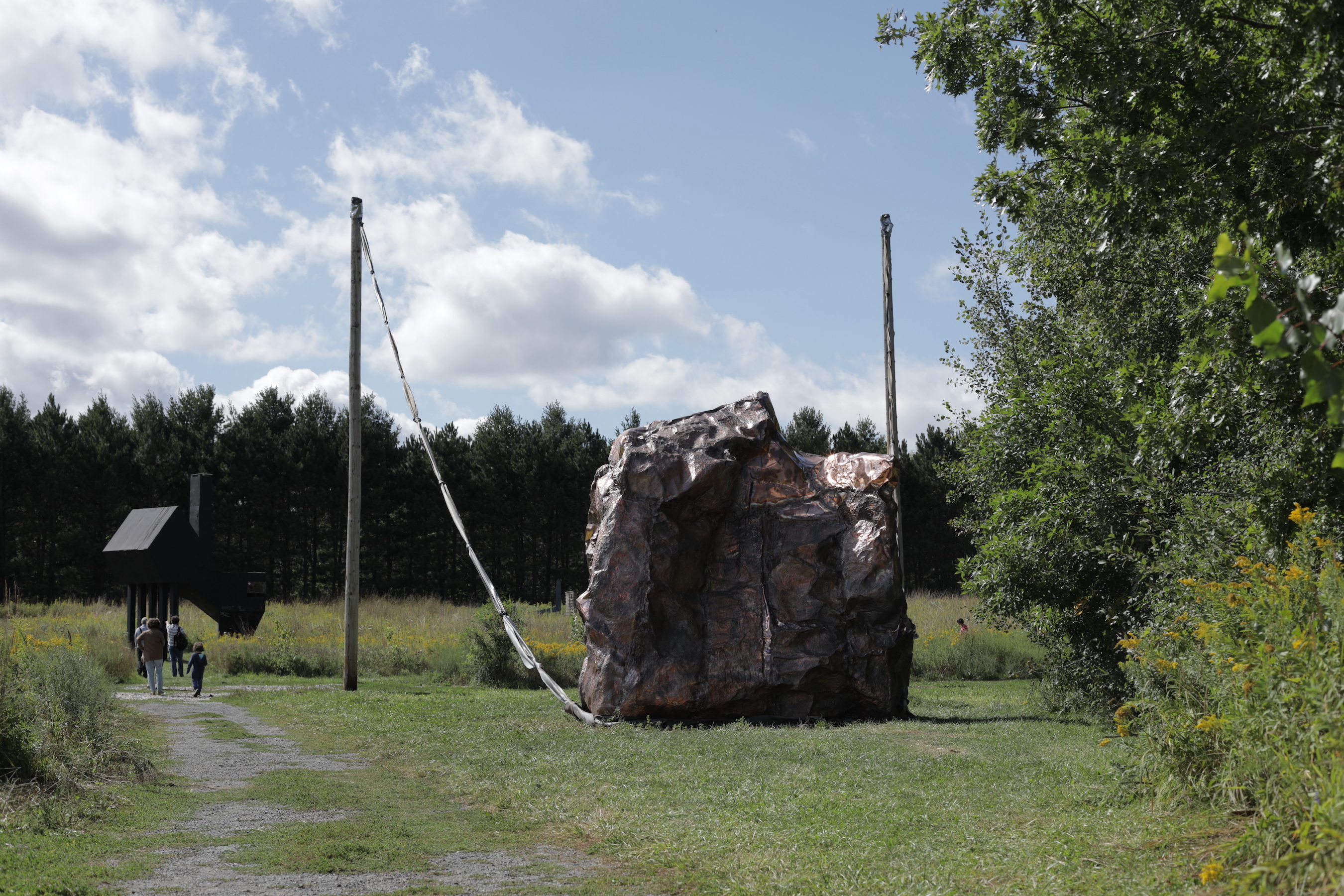 Marius Ritiu, DMW Gallery, Ballroom Project, Antwerp, Marius, Ritiu, Slag Gallery, The Apocalypse, Sisyphus part IV, Socrates Sculpture Park, contemporary, sculpture, contemporary sculpture, New York, 2020, copper sheet, repousse, copper, public monument, outdoor sculpture, monumental sculpture, public sculpture, sculpture garden, meteorite, rock, boulder, asteroid, meteor, contemporary art, contemporary artist, figurative art, abstract art, figurative, abstract, space, universe, bronze, brass