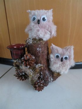 Uiltjes op stonkje met theelichtje  december 2019
