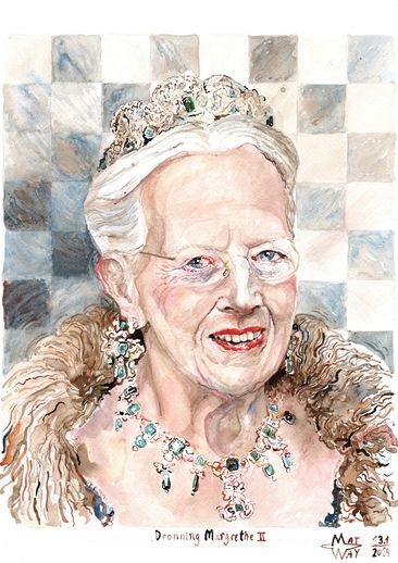 MatWay, The Queen, Margrethe 2., Margrethe II, akvarel                