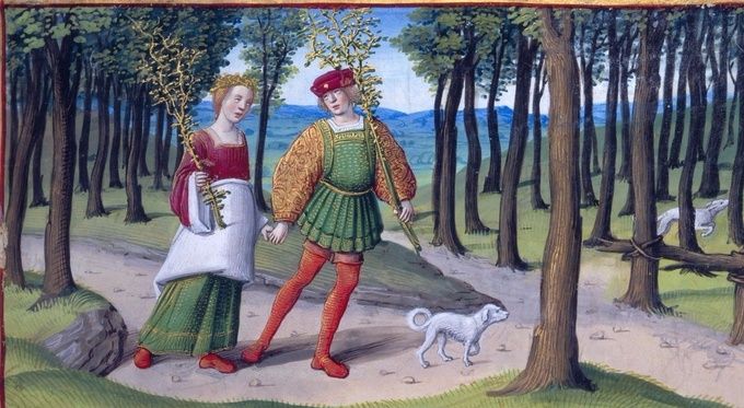 Bringing in branches at Maytime, from a Book of Hours by Jean Poyer, 1500