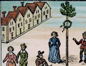 Garlanded maypole in a 17th-century print.