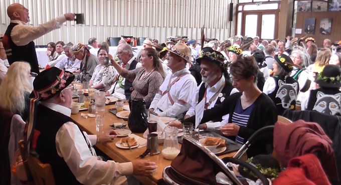 'Hail, Hail the First of May!' sung at the morris breakfast, 2017 (photo Tim Healey)