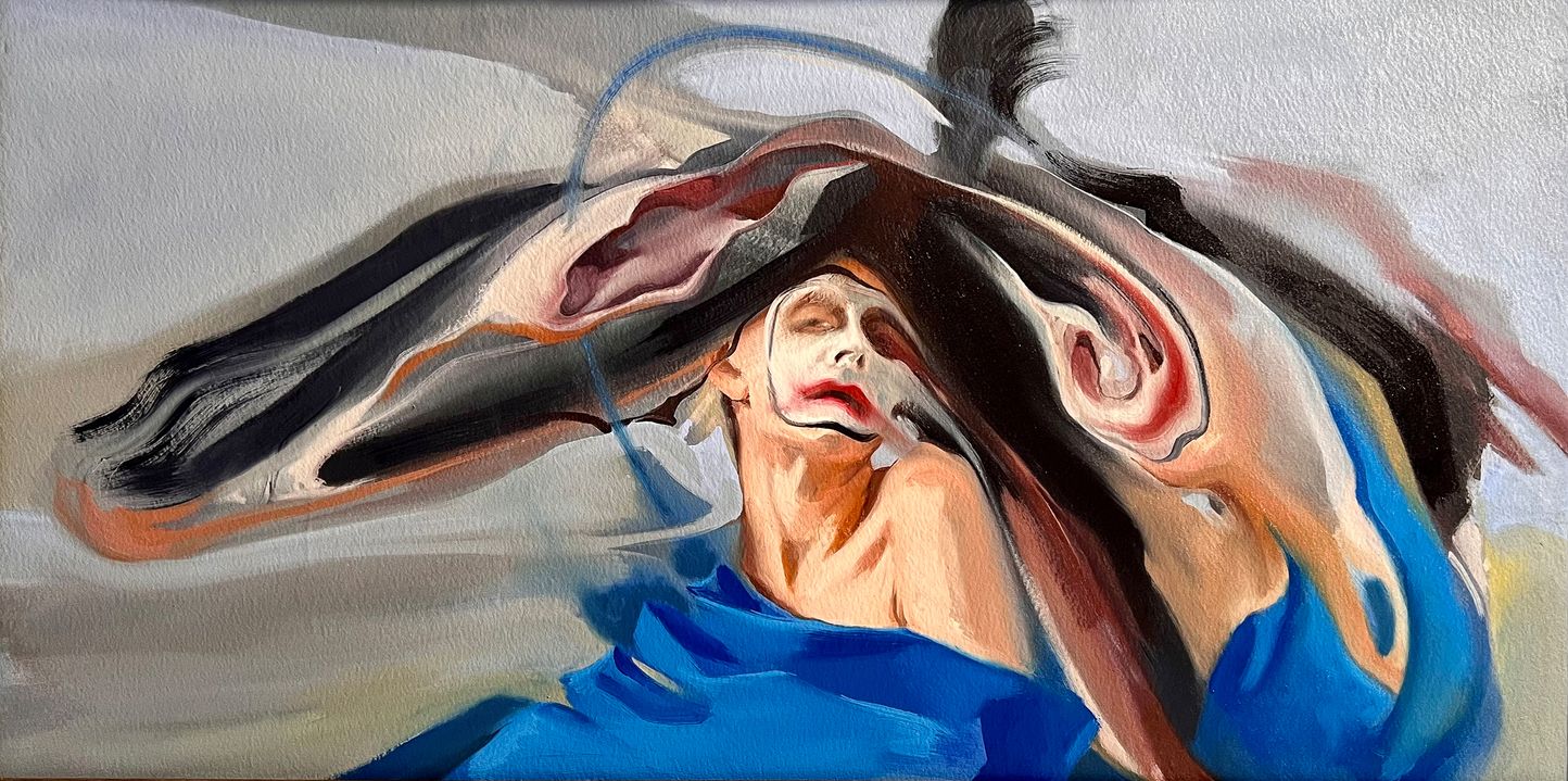 Spaghettification Oil on canvas on board, framed 2021 (approx 100x150c
