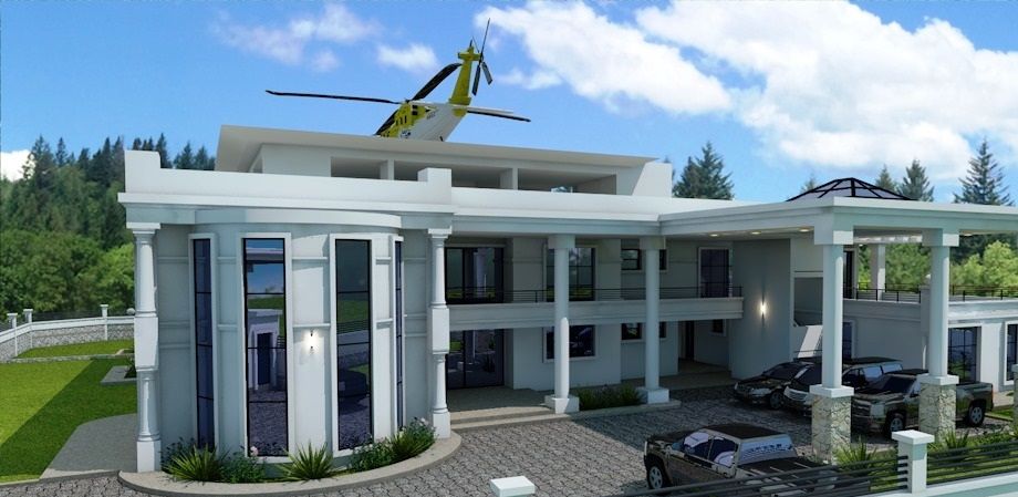 Ambassadorial mansion: Features 7 all en-suite bedrooms, grand entry foyer with double stairs, reception area, elevator/lift, spacious lounge, dining, kitchen, family room, cinema/media hall, office, meeting hall, fitness center with gym, sauna/steam bath etc, an exclusive master bedroom with its own lounge and kitchenette, study room, control room, bunker/underground compartments, swimming pool, guest wing, servants' quarters, ample parking, rooftop terrace, and other amenities.