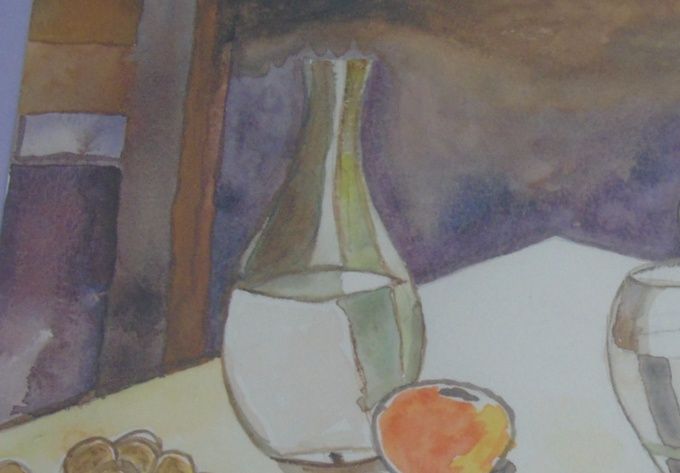 Le verre d'eau et les noix - Aquarelle - 40 X 30 cm
