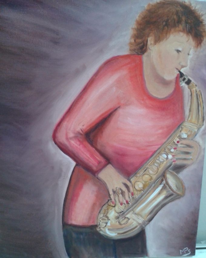 Autoportrait au saxo - Huile - 33 X 41 cm