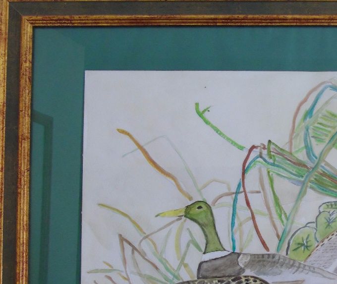 Les canards - Aquarelle - 45.5 X 55 cm