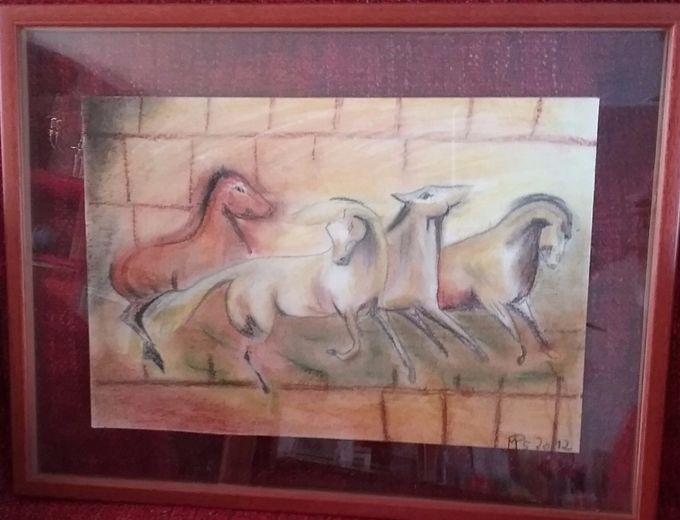 Les Chevaux - Pastel - 32 X 40 cm