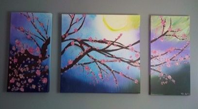 Les cerisiers en fleurs - Acrylique - 130 X 60 cm environ