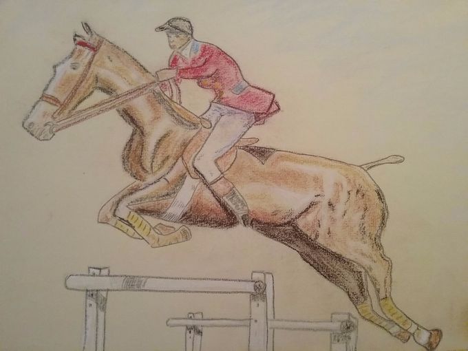 Le saut d'Obstacle - Pastel - 