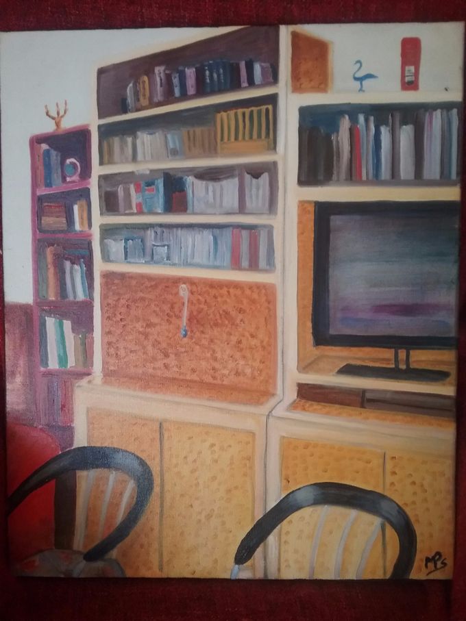 Bibliothèque  60 x 50 cm huile