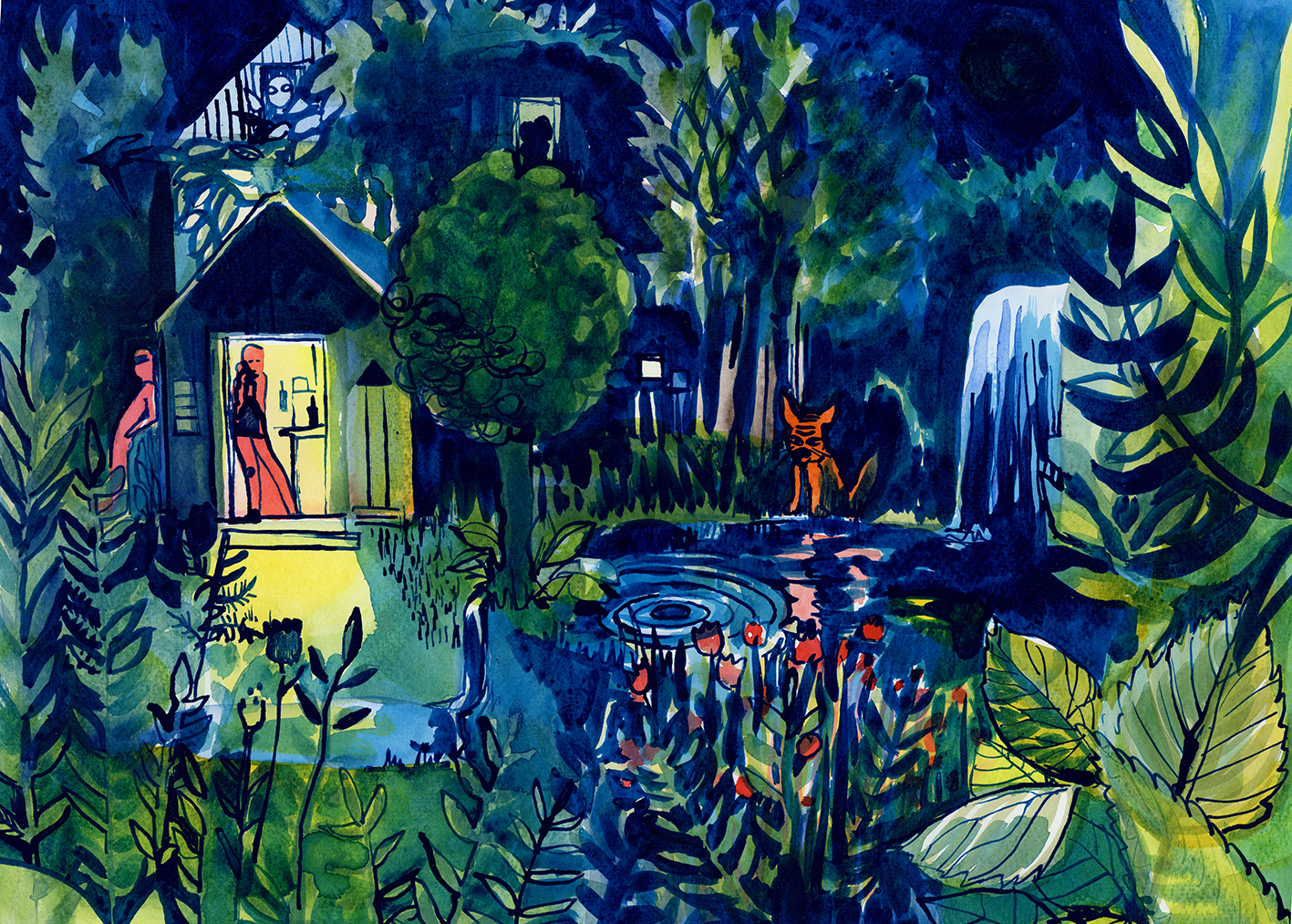 Illustration Sommarnatt Akvarell