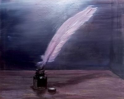 Half-shadow quill (oil on canvas, 100x81 cm)