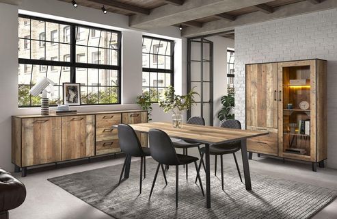 Ikaro Esszimmer set:Sideboard+Glasskabinet+Tisch+4x Stühle