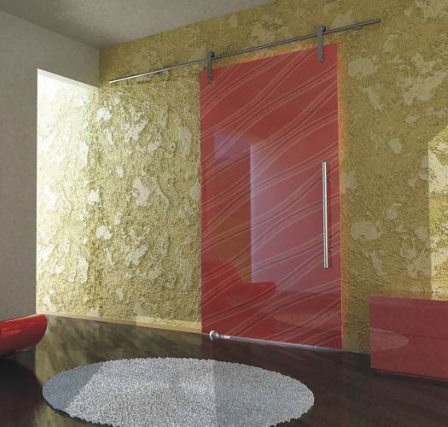 porta scorrevole  vetro con tessuto 