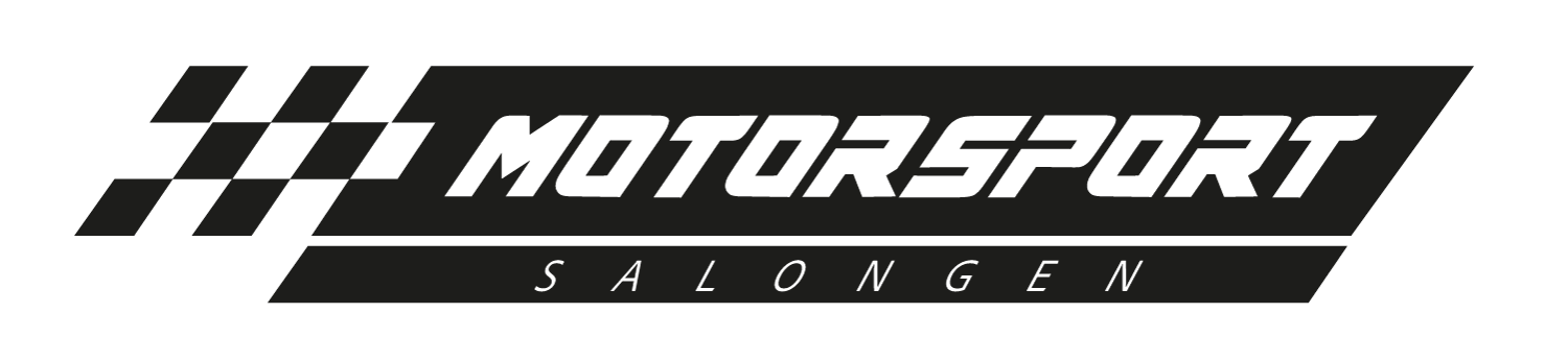 motorsportsalongen logga svart och vit, målflagga, bilar, motorsport
