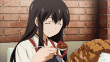 she-takes-a-good-amount-of-food-smiling-happily-and-eating-it