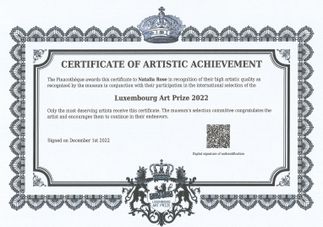 2022 Cerfificate of Artistic Merit Natalia Rose 
