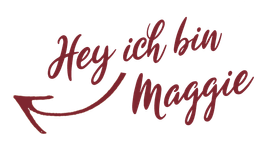 roter Schriftzug »Hey ich bin Maggie«