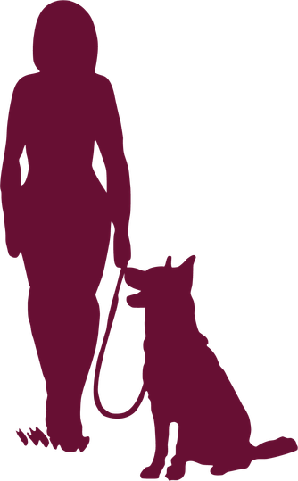 Impressum . HP Nicole Minke: rote Silhouette von Nicole Minke und Hündin Maggie