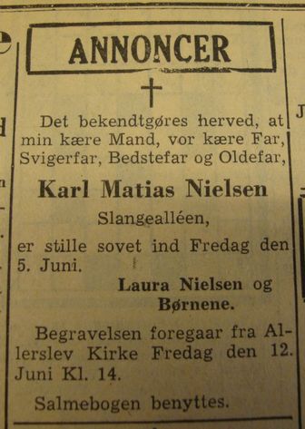 Annonce i Roskilde Dagblad 
8. Juni 1953