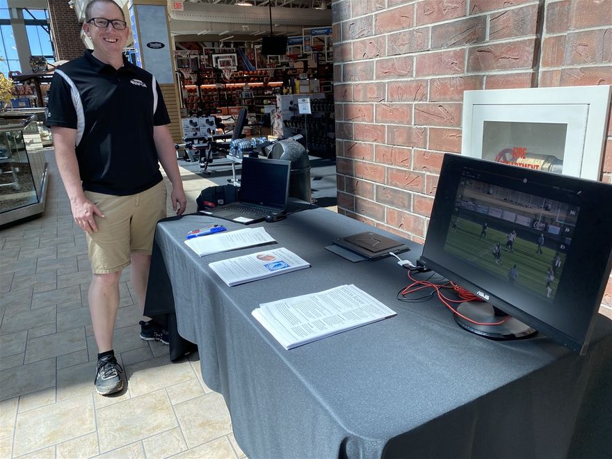 Geoffrey Dieringer recruiting Officials at Scheels and showing off his winter 