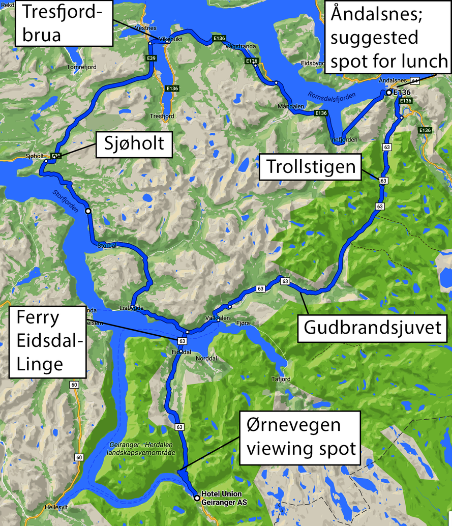 Kjørerute dag 5